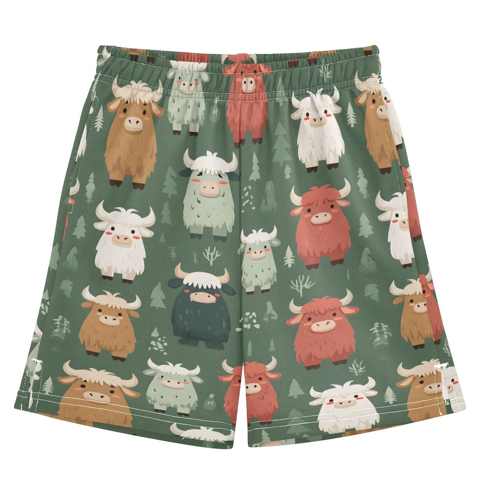 Cute Cartoon Yak Boys' Shorts Summer Cotton Adjust Pocket Boys Shorts Size 8 Years Multicolor