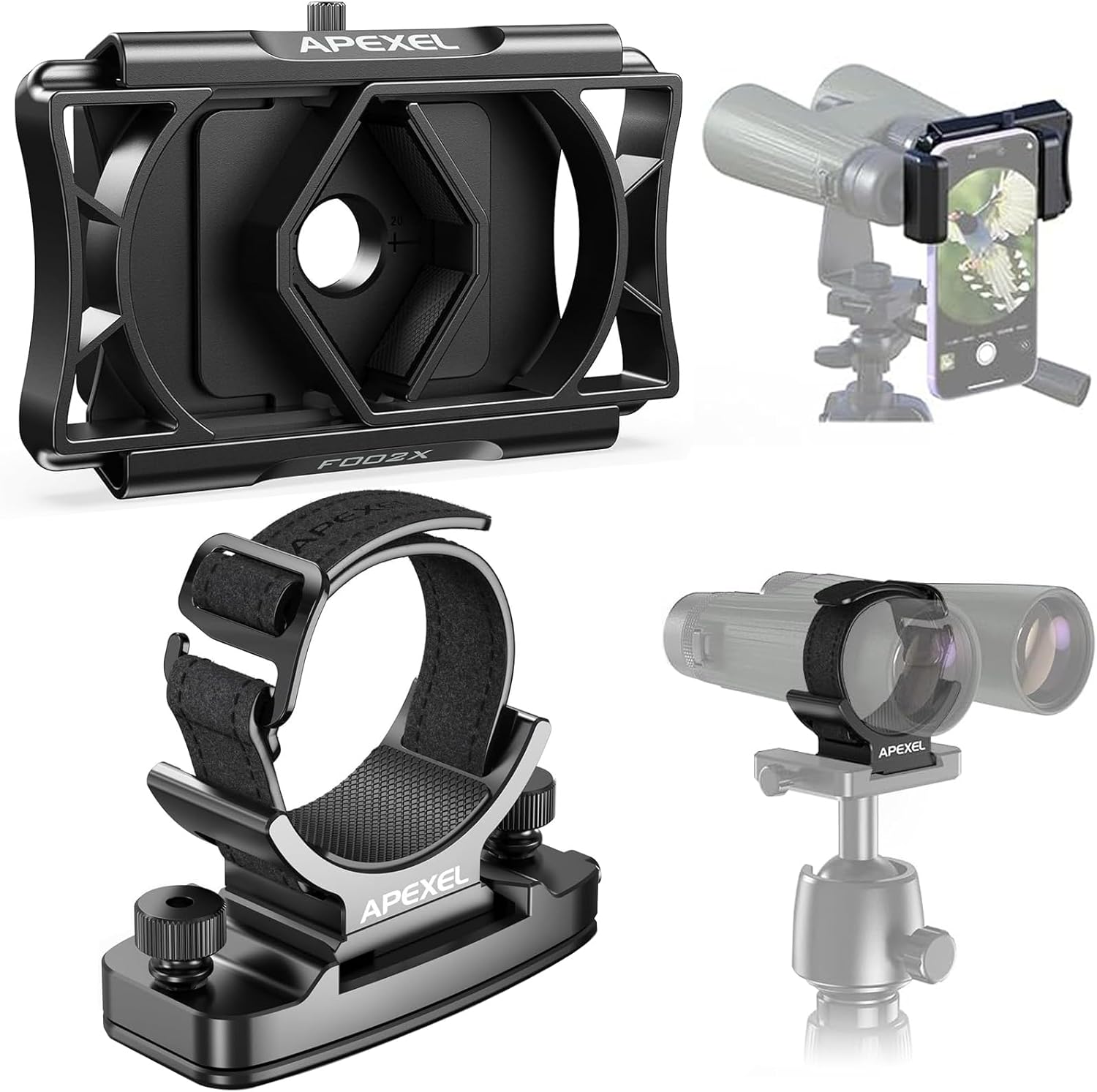 Binocular Accessories Kit, Telescope Phone Adapter & Binocular Tripod Mount Adapter with Backpack Clip