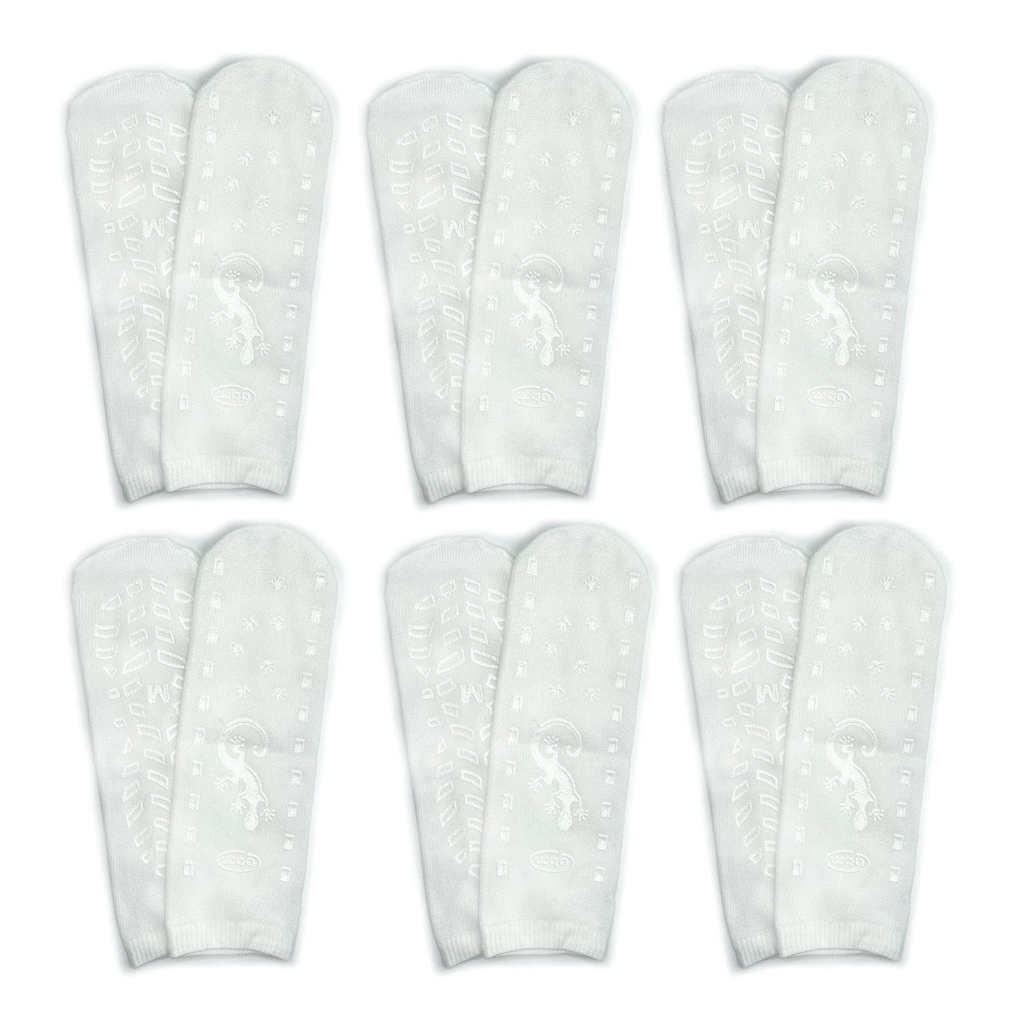GBM Geckos - Double Tread Non-Slip Safety Socks for Hospital or Yoga - 6 Pairs