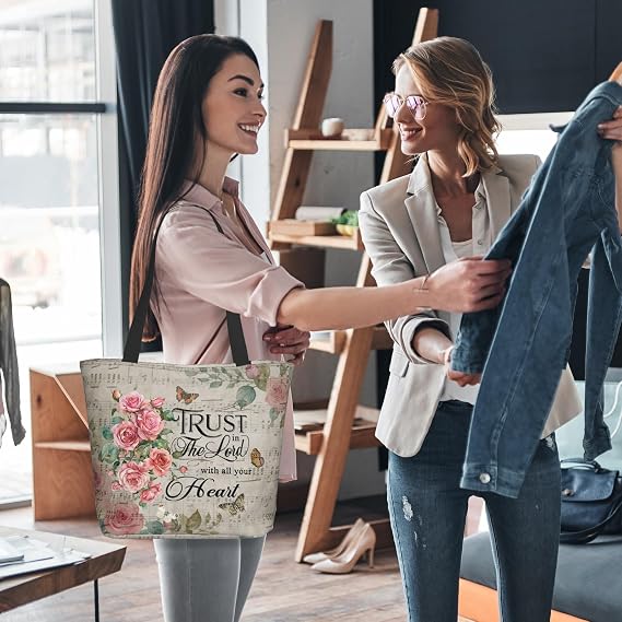 Women's Canvas Tote Bag with Zipper, Large Capacity Shoulder Bag for Work, Travel & Daily Use, Gifts for Mom