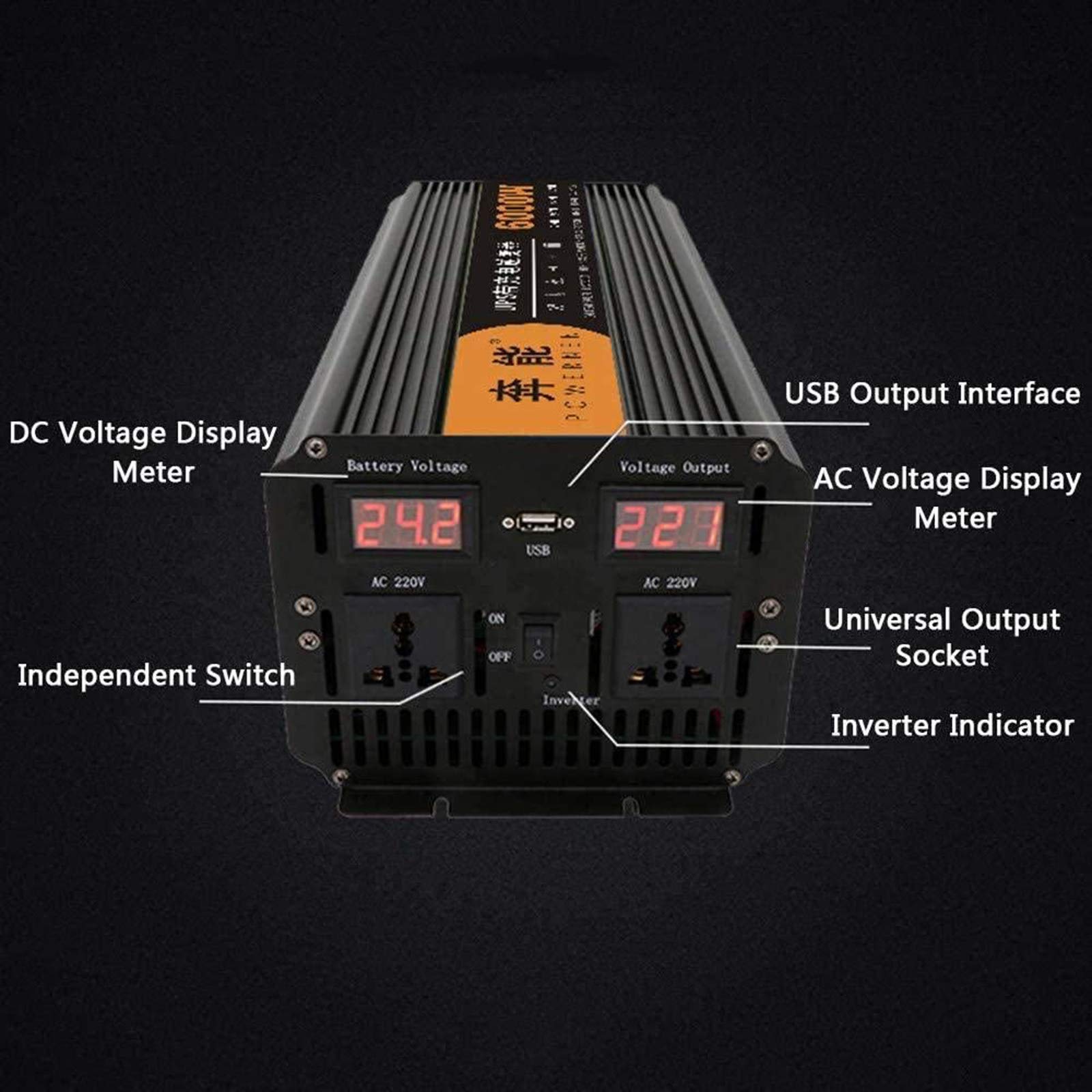 Przetwornica napięcia, automatyczna czysta fala sinusoidalna, DC 12 V / 24 V na AC 220 V, 230 V, 240 V, falownik akumulatora (5000 W, 12 V)