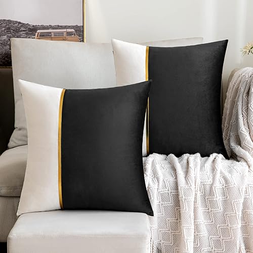 Miniatura 7 de ANRODUO Paquete de 2 fundas de almohada decorativas de terciopelo con funda de almohada de cuero dorado funda de cojín suave y sólida cuadradas para