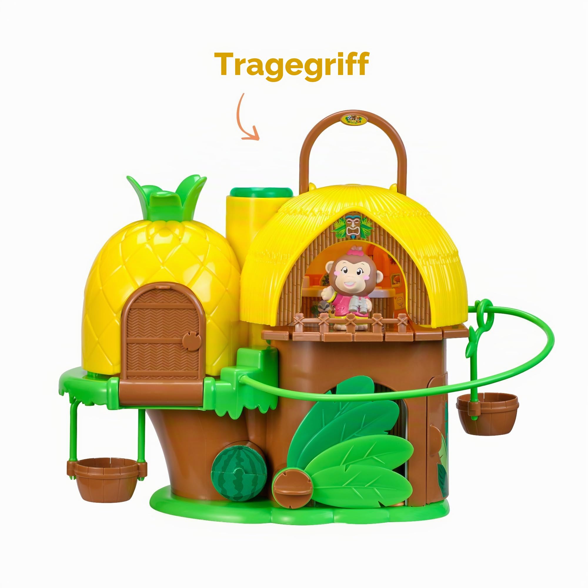Klorofil – Tropisches Haus Miniaturwelt – Ab 18 Monaten – Schlafzimmer, Küche, Badezimmer, Seilbahn – Pop Up, Spiegel, Fruchtrad – 1 Figur inklusive – Geschenkidee Kinderspielzeug – Mädchen Junge