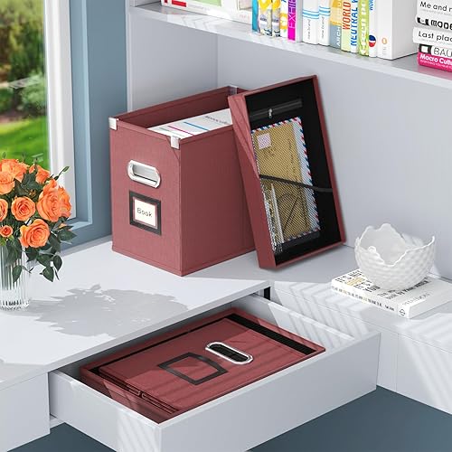 Miniatura 7 de Huolewa Cajas organizadoras de archivos con bolsillo de malla, juego de 2, cajas organizadoras de archivos colgantes para archivos y carpetas de
