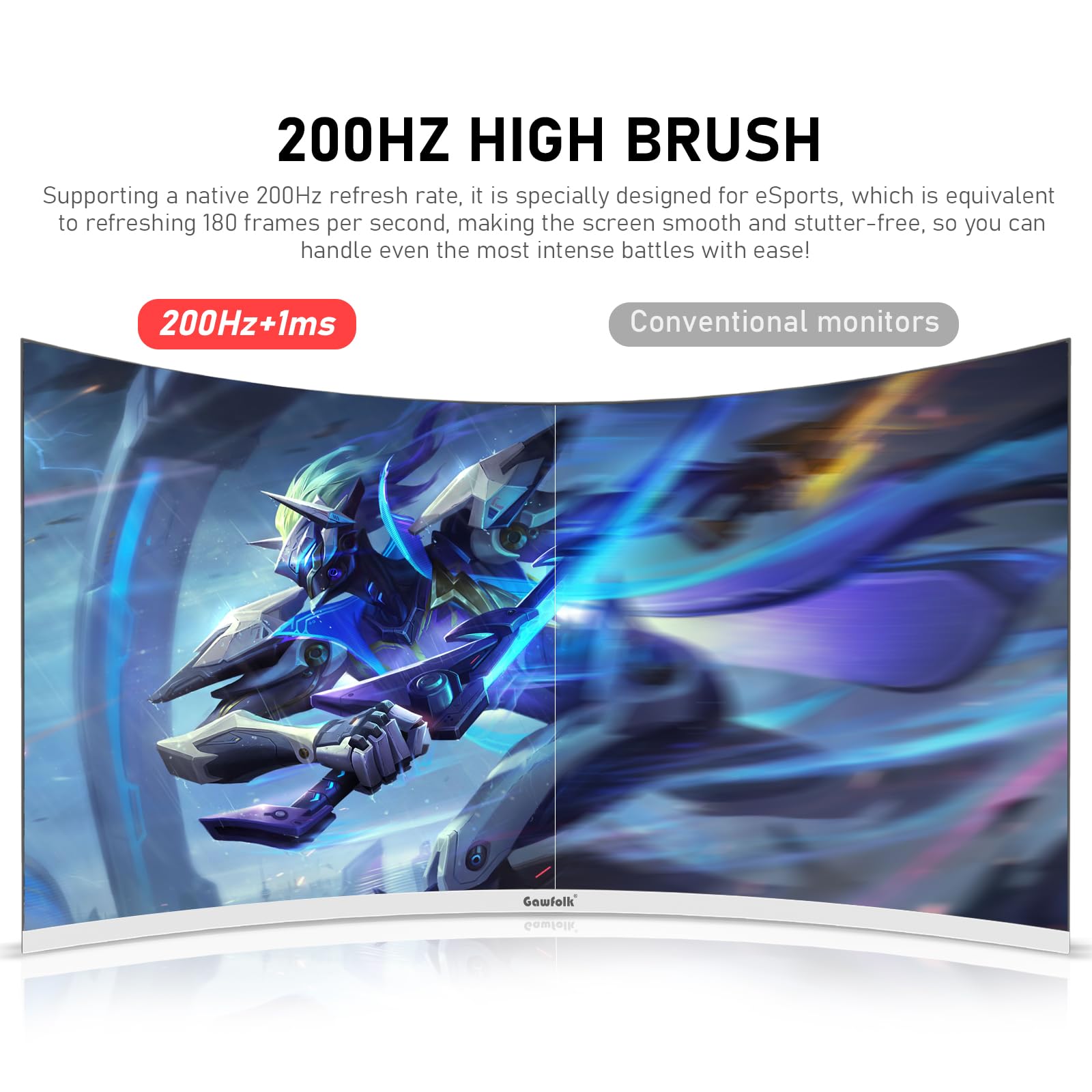 Gawfolk 27 Inch PC computer screen,1800R Curved Gaming 200Hz Monitors, FHD1080p,1ms,Built-in speaker, freesync, 98%sRGB,178 ° Angle View,HDMI DisplayPort, Compatible with Wall-Mounted 100*100MM-White — view 2