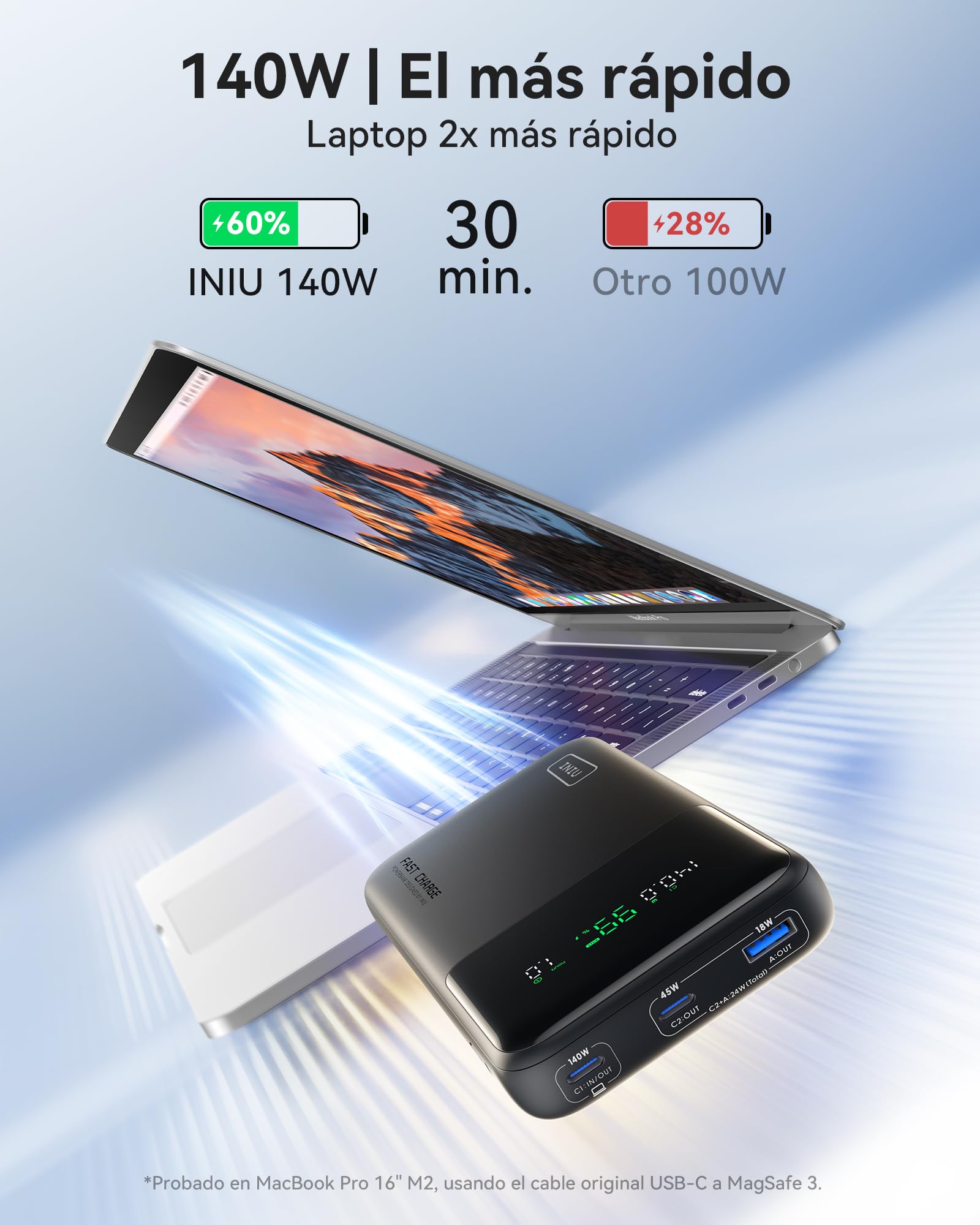 INIU Power Bank, 140W 25000mAh Mini Bateria Externa Fast Charging, Bateria Portatil USB C Input & Output Compatible con iPhone Samsung Google Pixel, Travel Essentials Apto para Hombres y Mujeres, Azul