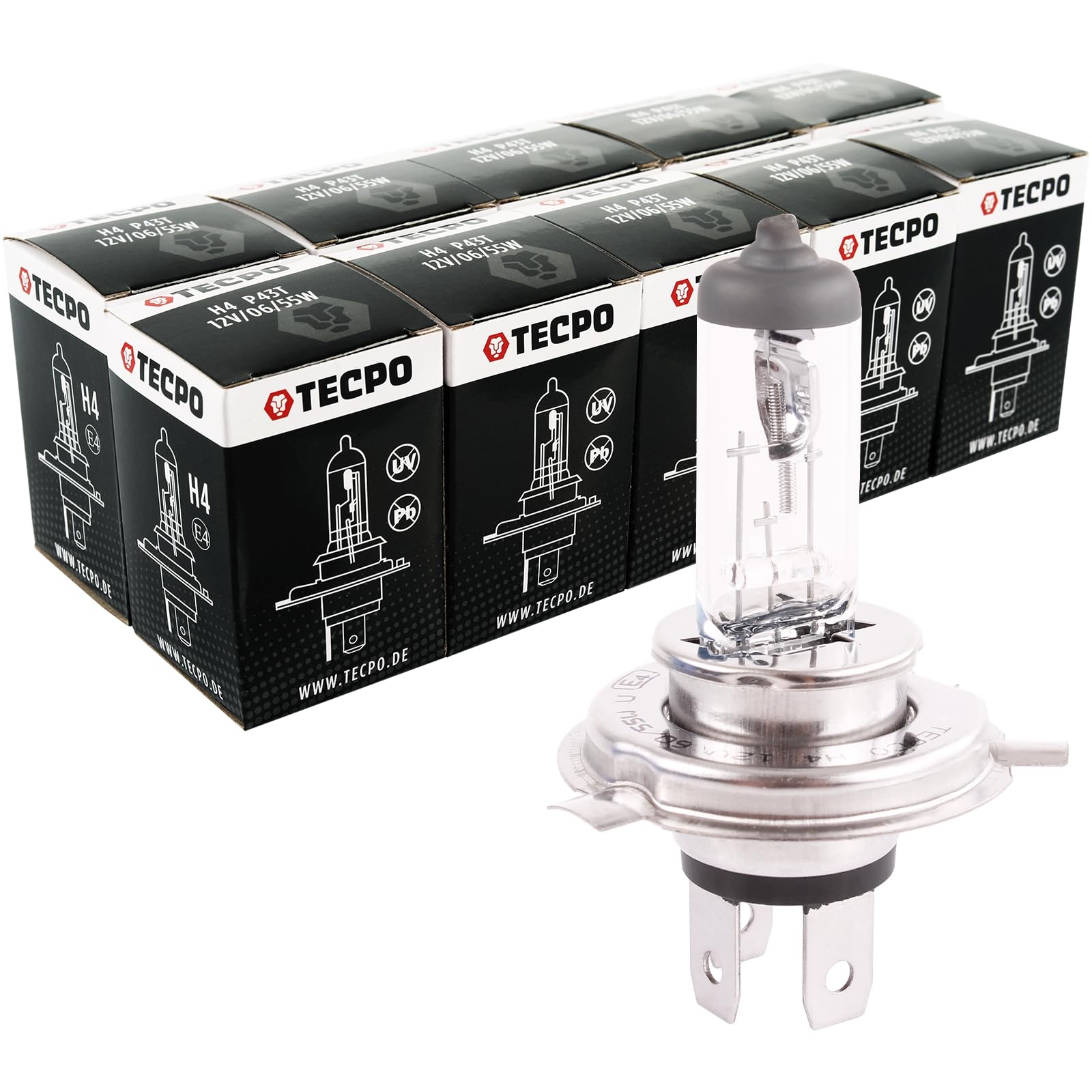 TECPO 10x H4 Lampen Set 12V 60/50W P43t Autolampe Glühlampe Birnen Glühbirne