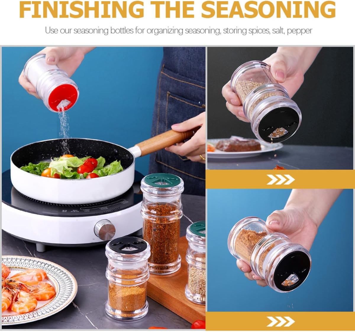 4pcs Large Black Seasoning Bottles Salt and Pepper Shakers with Rotatable Lids, Kitchen Condiment Storage Jars for Home Cooking and Barbecue Use