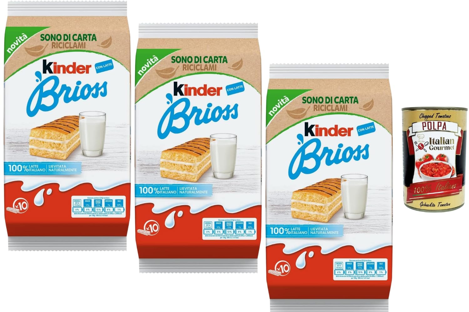 Italian Gourmet Kinder Brioss Gâteaux au Lait – Goûter Moelleux Type Génoise, Snack Individuel Emballé, Pack Familial 3 x 270 g (30 Pièces) – Petit-Déjeuner & Goûter Enfant + Italian Gourmet Polpa