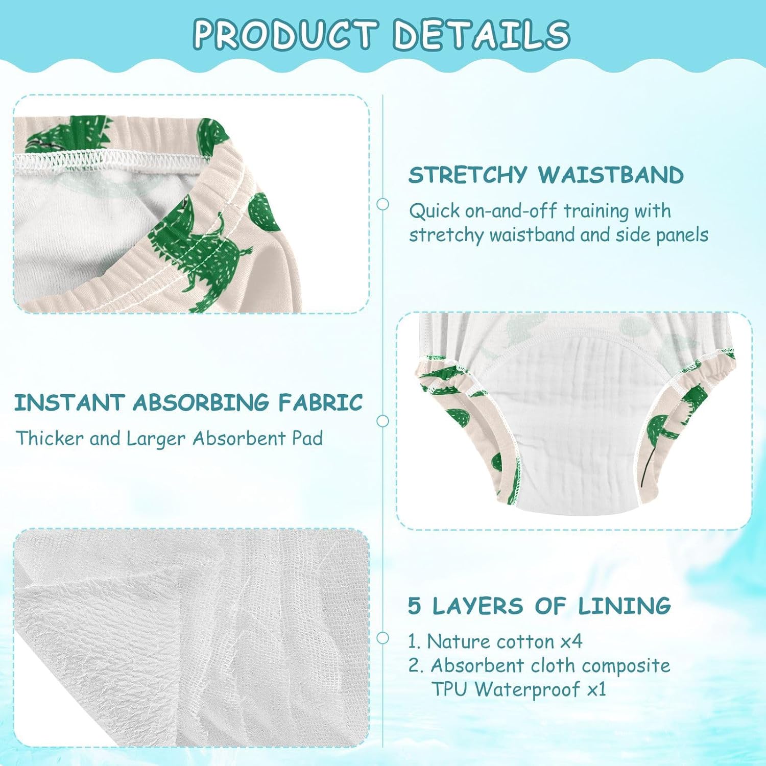 Baby Girls Potty Training Toilet Pants Reusable Alligator Lollipop Off White Green Training Underpants Boxers