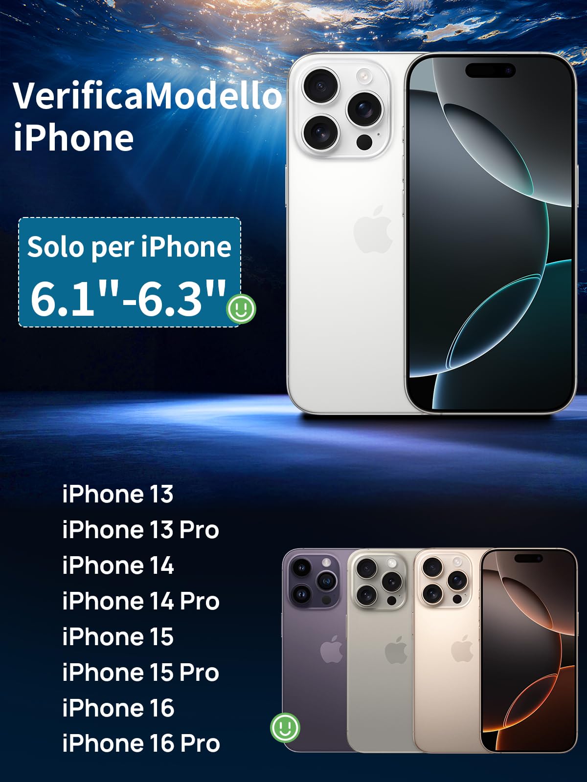Lanhiem Custodia Impermeabile per iPhone 17/16 16 Pro/15 15 Pro/14 14 Pro/13 13 Pro, 30M/IPX8 Waterproof Cover Subacquea, Touch Screen e Pulsanti Subacquei Solo per iPhone 13 a 16 (6.1"-6.3")