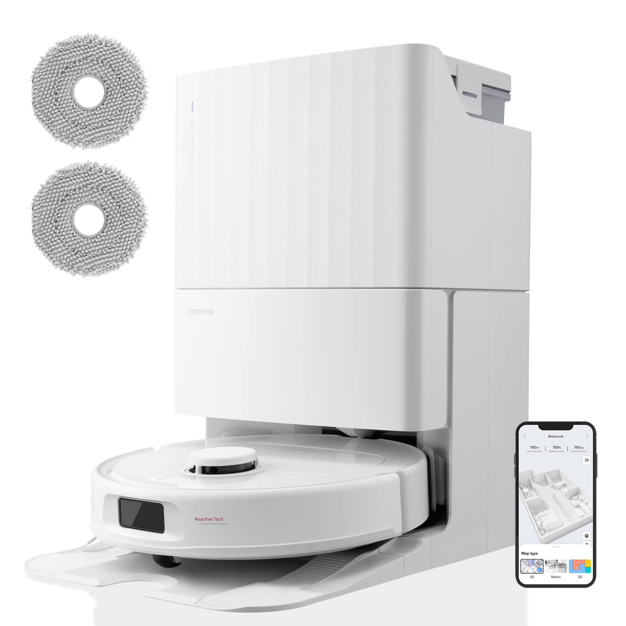 roborock Qrevo S Set Robot Aspirapolvere 7000Pa con Stazione Autopulente, Svuota Automaticamente la Polvere/Pulisce il Mop/Ricarica l'acqua, Mop Doppio Rotante Sollevabile, Controllo APP, Bianco