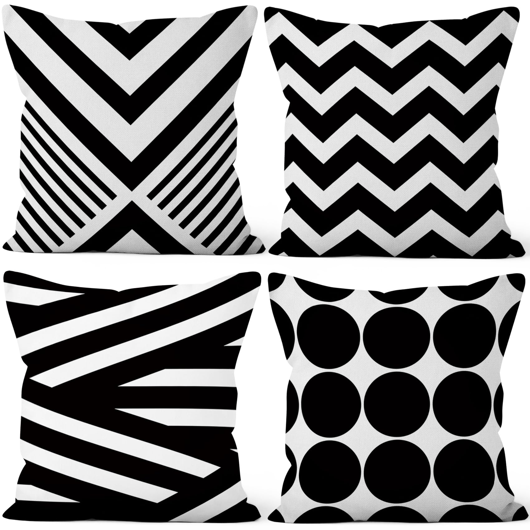 Vie Savaran 4 Pcs/Set Geometric Pillow Covers Black Winding Strips Circle Minimalist Geometry Retro Line Linen Throw Pillow Covers for Sofa Bedroom