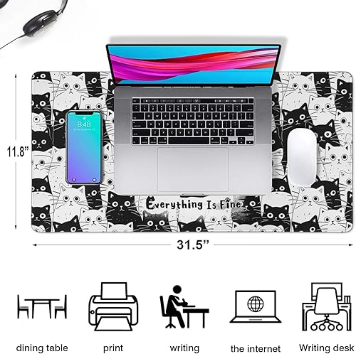 Miniatura 7 de Divertida alfombrilla de mouse de gato para juegos, alfombrilla de mouse grande para escritorio, alfombrilla de mouse extendida con base de goma