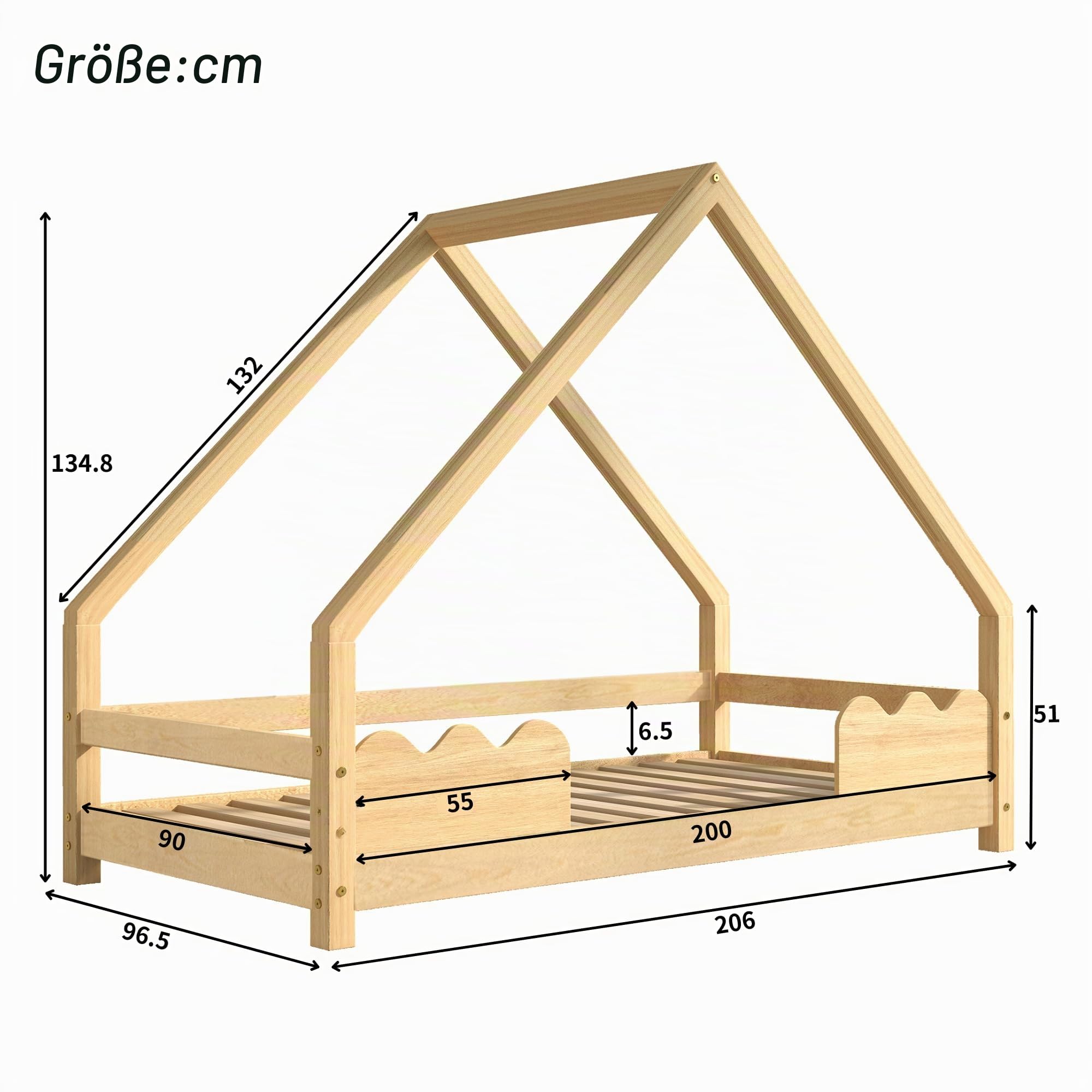 Merax Kinderbett 90x200cm, Hausbett Mit Lattenrost, Holzhaus Bett mit Rausfallschutz für Jungen & Mädchen, Kinder Bett Baumhausbett, Stabiles Bodenbett, Niedlicher Spielplatz, Natur