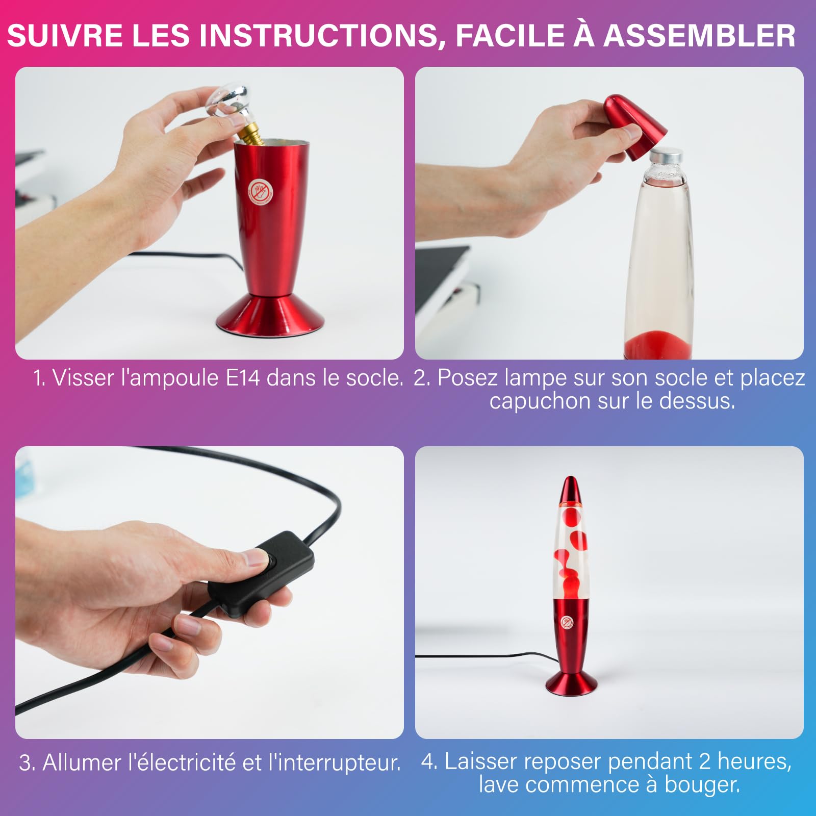 Luxvista Lampe à Lave Rouge 37CM Liquide Transparent et Lave Rouge Lampe D'Ambiance pour Décoration Chambre Salon Bureau Lampe Magma Cadeau Pour Adultes Et Enfants avec 2 Pièces E14 Ampoule