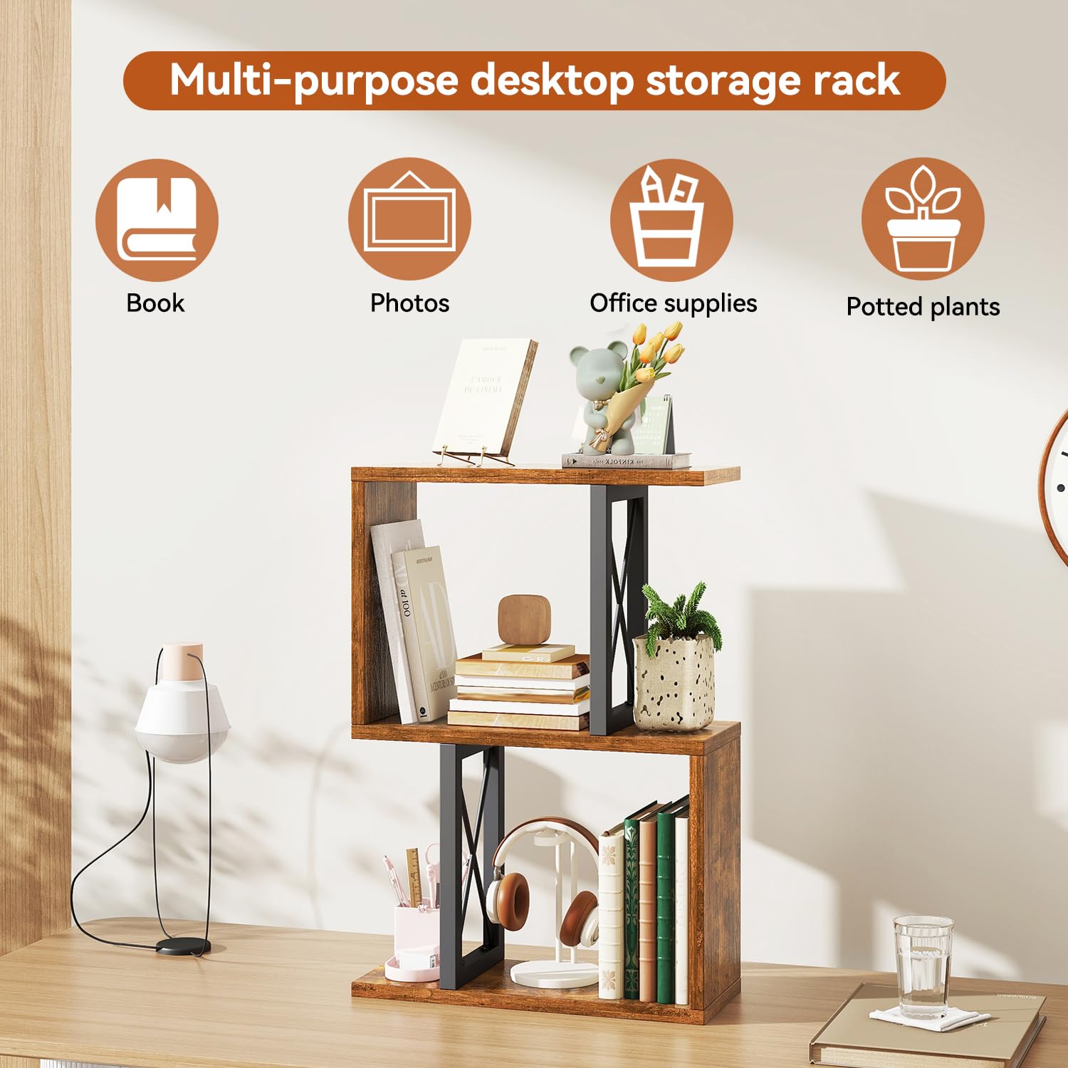 IBUYKE Étagère de Bureau, étagère à Livres à 3 Niveaux, Rangement pour Bureau/dortoir, étagère de Bureau Solide TMZ011H
