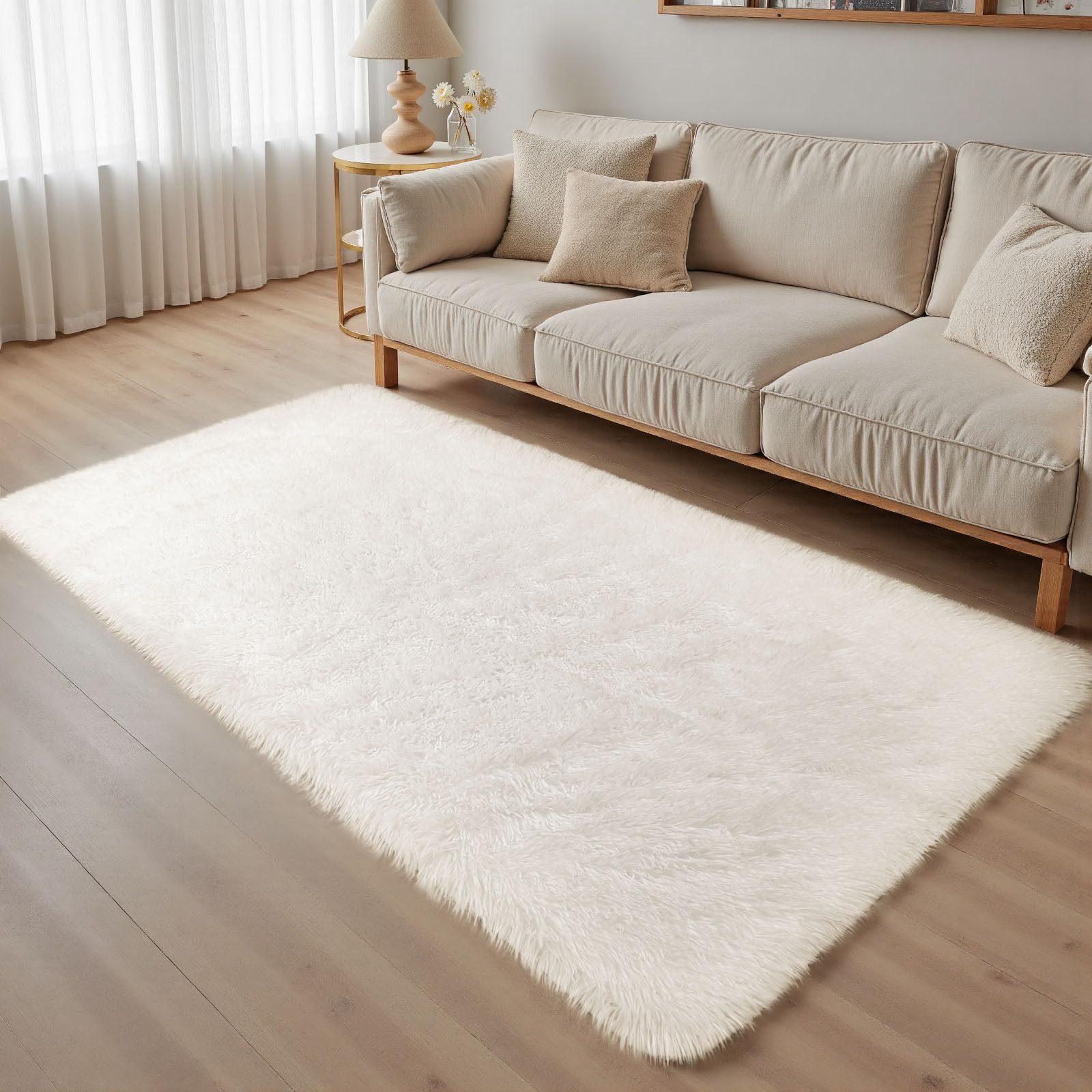 Treeboy Modern Grey Area Rug 60x120cm, Washable Anti-Slip Shaggy Soft Carpet Mat for Bedroom & Kids