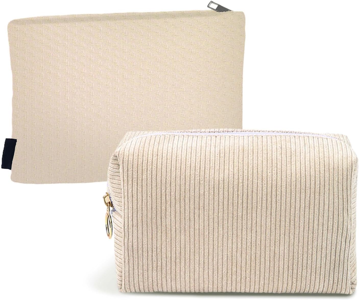 XNIVUIS 2 Pcs Trousse de Toilette de Voyage Pochette Maquillage, Trousse de Maquillage, Sac à Cosmétiques à Glissière en Velours Côtelé, Organiseur de Toilette Accessoire de Voyage