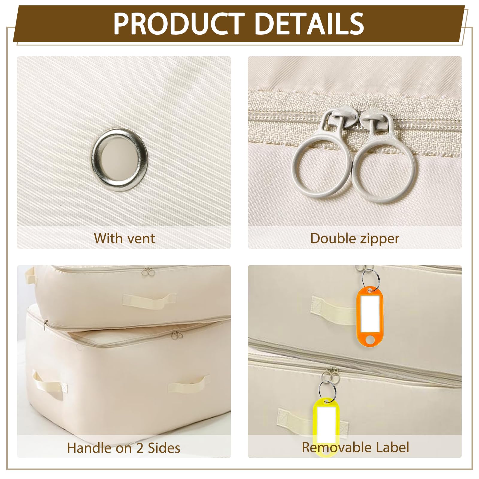 Shackcom 4 organizer autocomprimibili ultra salvaspazio, grandi, per riporre piumini, vestiti, con 4 etichette, per biancheria da letto, vestiti, coperte, cuscini e piumini, L, beige