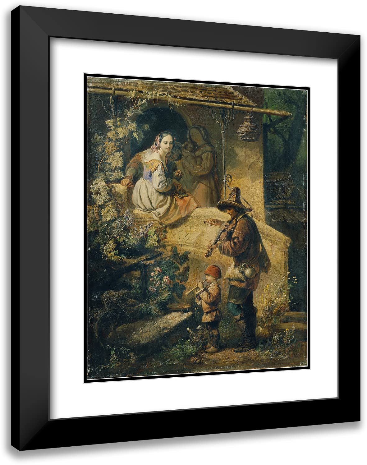 ArtDirect Peter Johann Nepomuk Geiger 15x18 Black Modern Frame and Double Matted Museum Art Print Titled - Idyll (Italian Begging Musicians) (1855)