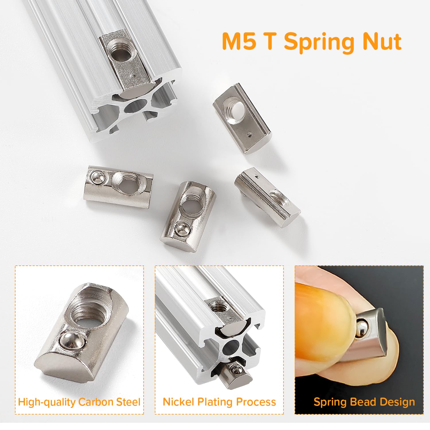 Lyeteung 30 PCS 20 Series M5 T-Slot Nut, Half Round Roll in Spring T Slot Nut - Image 3