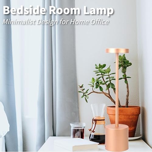 Miniatura 10 de Brabola Paquete de 2 lámparas que funcionan con pilas lámpara de mesa de noche táctil LED portátil con 3 brillo lámpara de mesita de noche