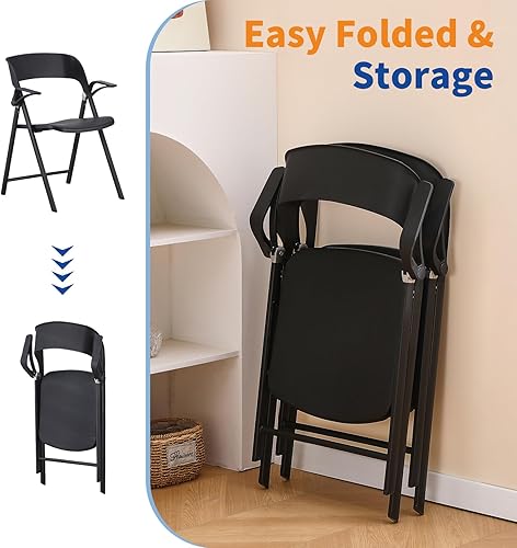 Miniatura 7 de Silla de oficina plegable, sillas plegables de plástico con reposabrazos desmontable, sillas de comedor apilables, silla plegable portátil para