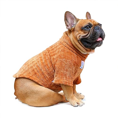 Miniatura 9 de iChoue Suéter de cuello redondo para perro con bloques de color, ropa cálida de invierno para bulldog francés, pug Boston Terrier, color negro y Gris