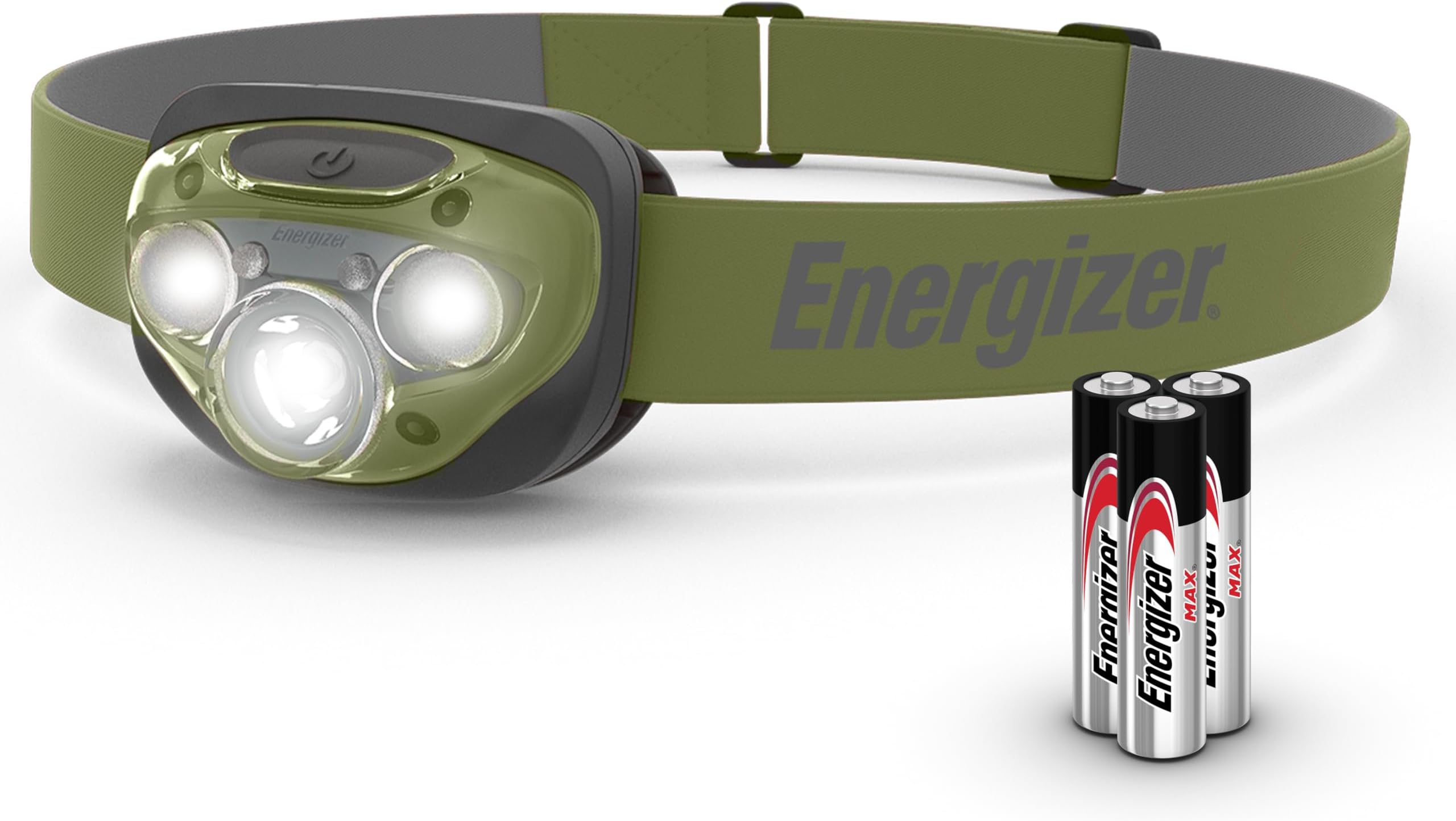 LED Head Torch, Powerful Bright Headlamp, Water Resistant Headlight for Camping, Fishing and Running, Batteries Included, Forest Green