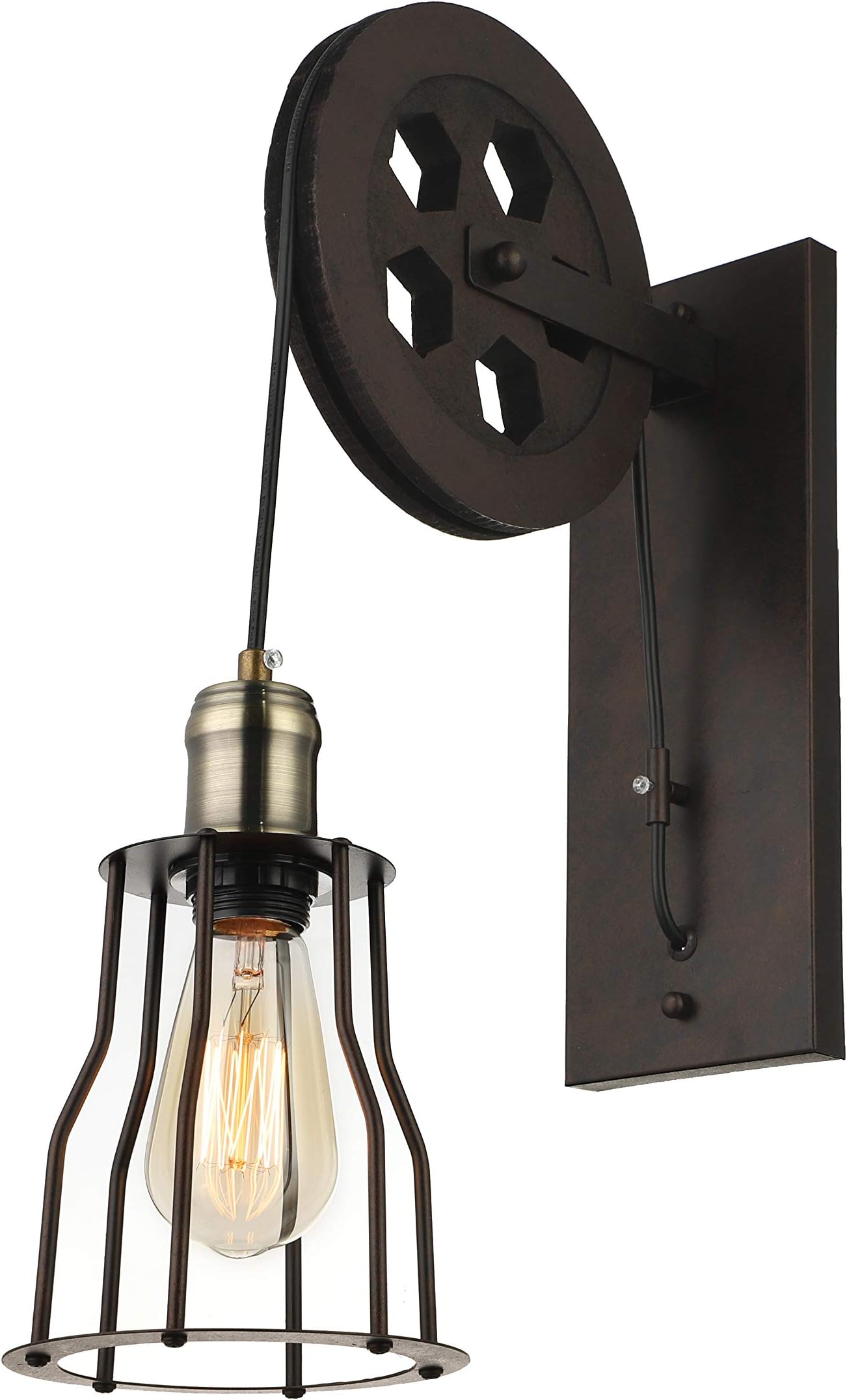 RUNNUP Industrial Vintage Adjustable 5.91" Wide Wall Sconce with Extendable Swing Arm, Wall Light with a Wheel Black