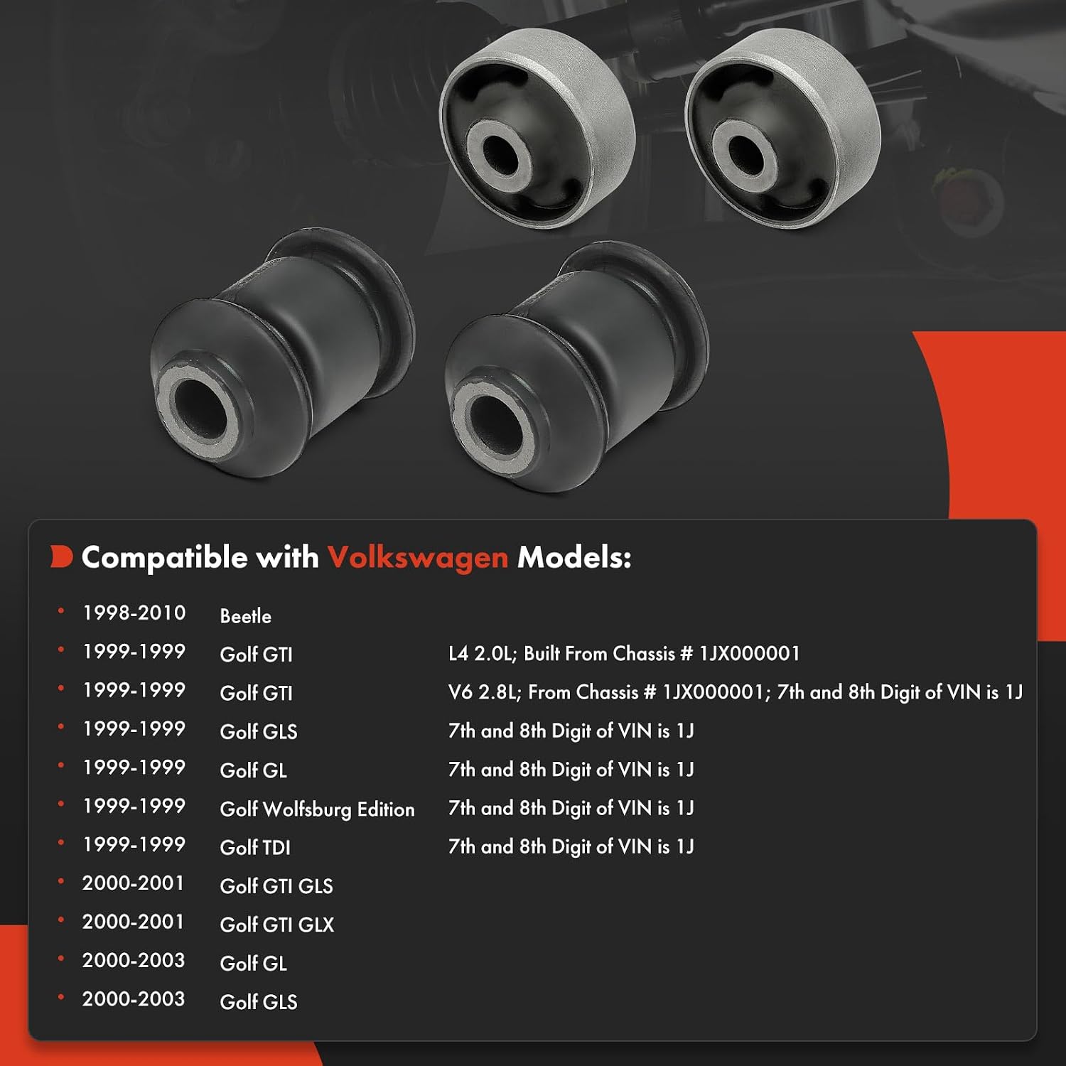 A-Premium 4 x Front Lower Control Arm Bushing Kit, Compatible with Volkswagen Jetta 1999-2006, Golf 1999-2009, Beetle 1998-2010, Jetta City 2007-2009 & Audi TT/TT Quattro 2000