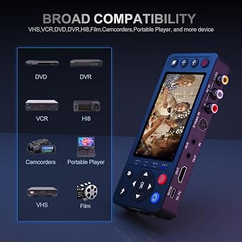VHS to Digital Converter 4 Screen,Convert VCR to MP4,No Computer Needed | Plug and Play,1080P Recording,4LCD Preview,USB/TF 512G,for DVD,DVR,Hi8,Mini DV,Camcorders and more