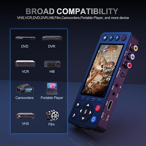 VHS to Digital Converter 4 Screen,Convert VCR to MP4,No Computer Needed | Plug and Play,1080P Recording,4LCD Preview,USB/TF 512G,for DVD,DVR,Hi8,Mini DV,Camcorders and more