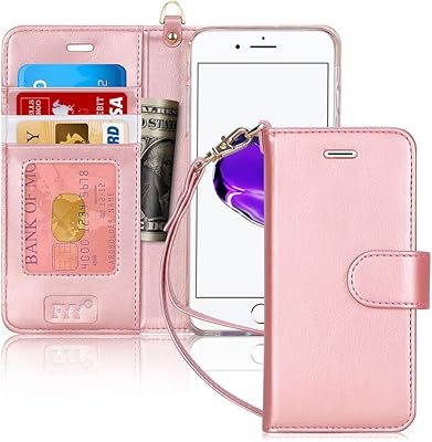 FYY Cover iPhone 8 Plus, Custodia iPhone 8 Plus, Cover iPhone 7 Plus, Flip Custodia Portafoglio Libro Pelle PU con Porta Carte e Chiusura Magnetica per iPhone 7 Plus/8 Plus- Oro rosa