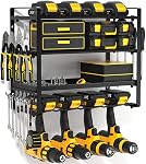 4 Layer Power Tool Organizer Wall Mount, 4 Supports de forage, rack d'utilité en métal pour outils électriques sans fil, adapté pour l'organisation du garage, atelier, pegboard, Shed (4slot-16inch)