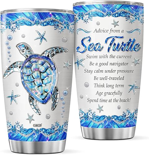 CUBICER Vaso de café con diseño de tortuga marina, taza de viaje con tapa, regalos de cumpleaños para mujeres, amigos, amantes de los animales, taza
