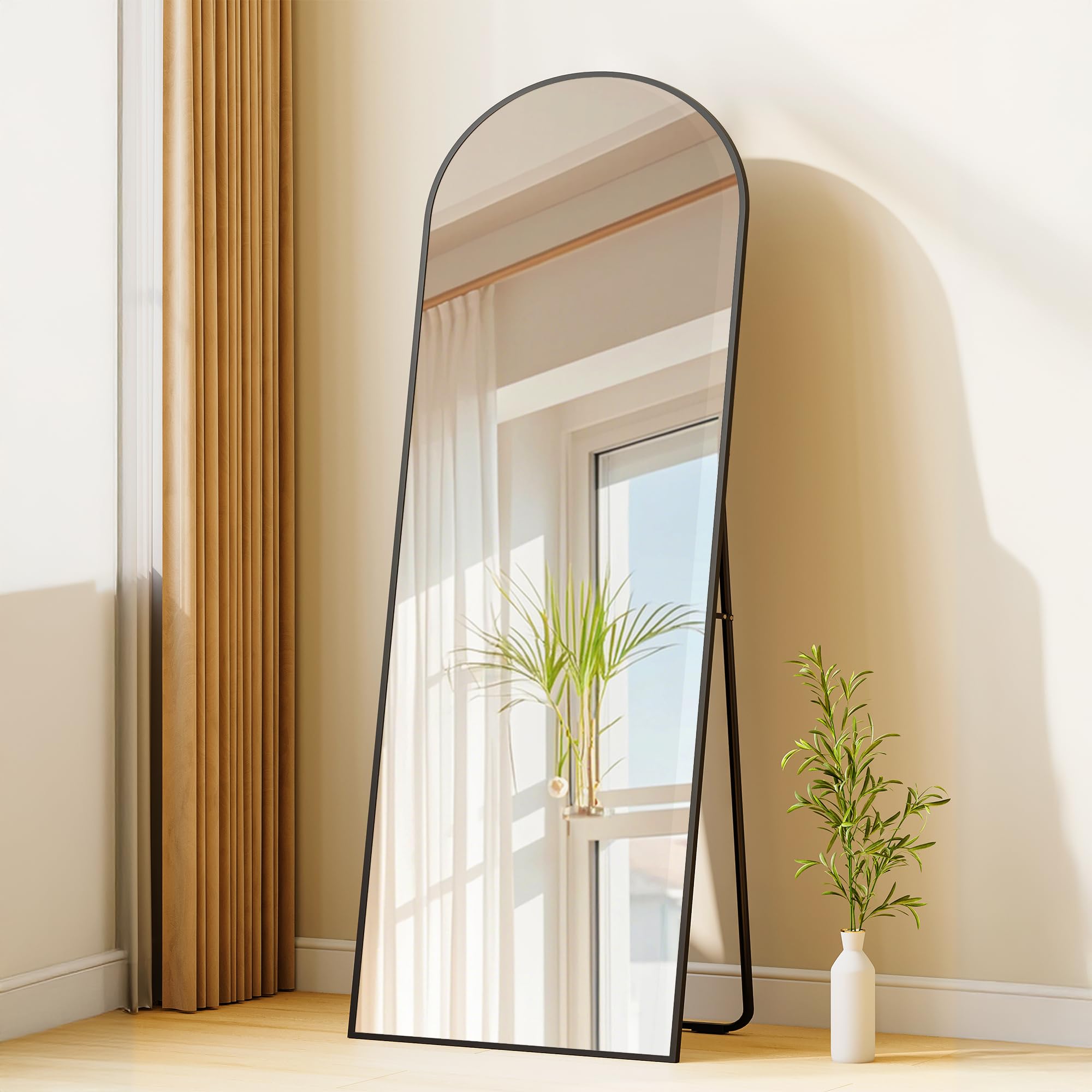 Miroir Intégral sur Pied 160x50 cm Verre Trempé Cadre Aluminium Noir