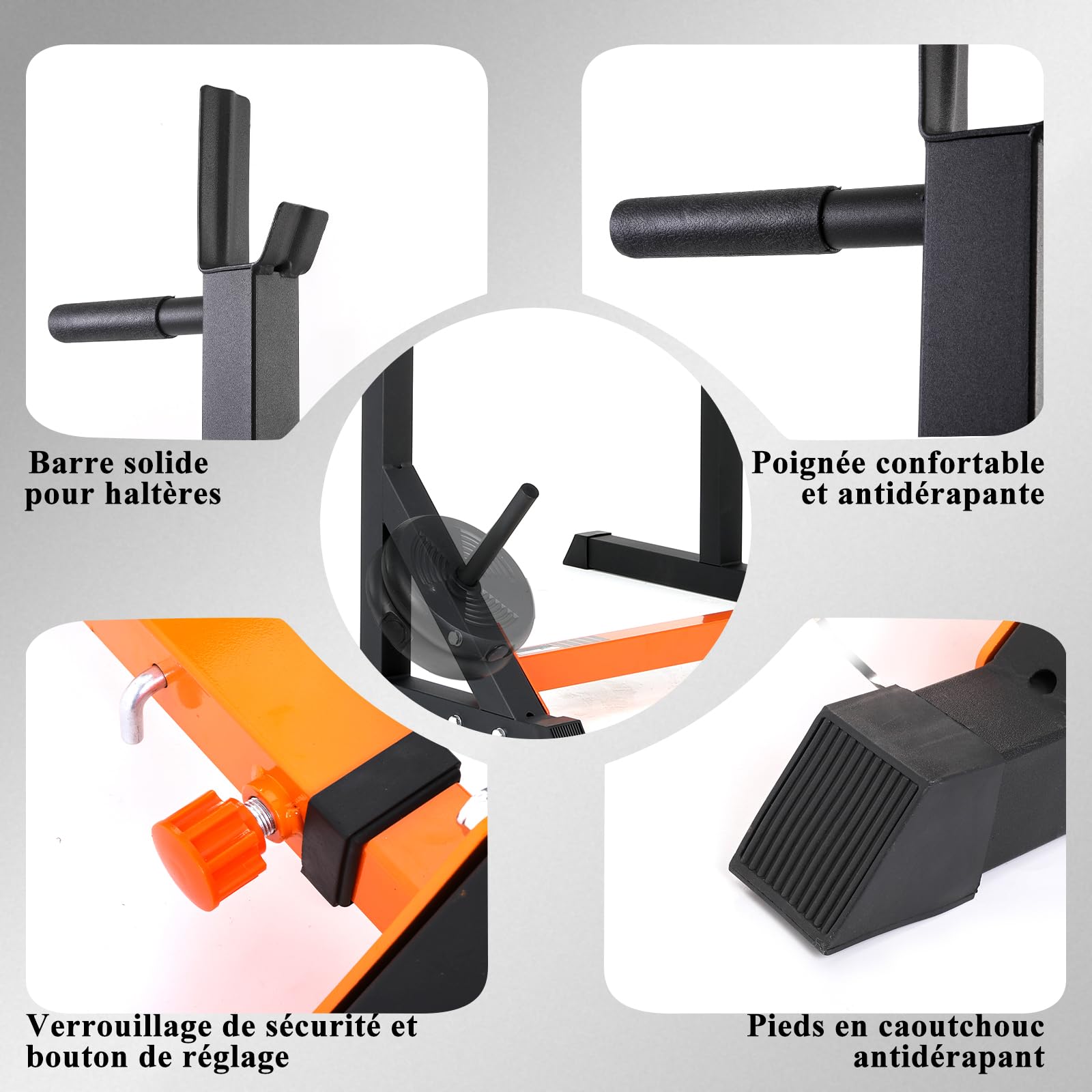 ISE Support Barre de Musculation Multifonction, Rack Squat avec Barres pour Haltères, Cage de Musculation en Acier, Rack Musculation Hauteur et Largeur Réglable, Cage Squat, Home Gym Noir et Rouge