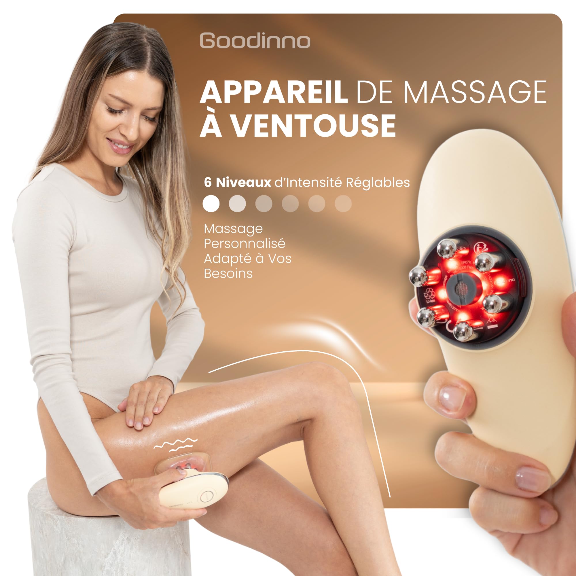 Appareil de Massage Anti Cellulite à Ventouse Électrique – Palper Rouler Automatique, 6 Niveaux d’Intensité - Stimule la Circulation Sanguine et le Drainage Lymphatique