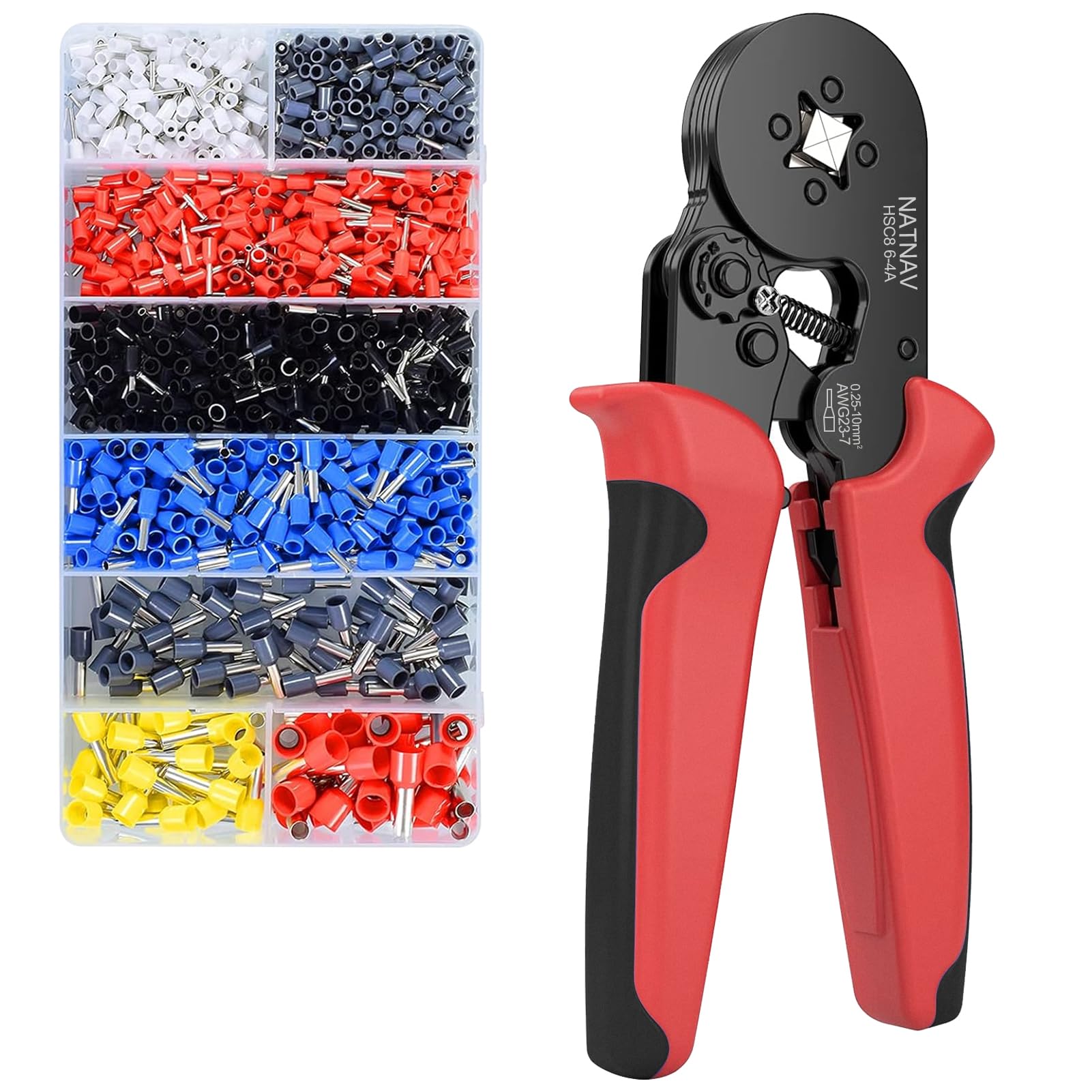 NATNAV Crimpzange Aderendhülsen Set für 0,25-10 mm² mit 1300 Stück Aderendhülsen, Aderendhülsenzange Crimpzange Set, Crimpzangen, Krimpzangenset