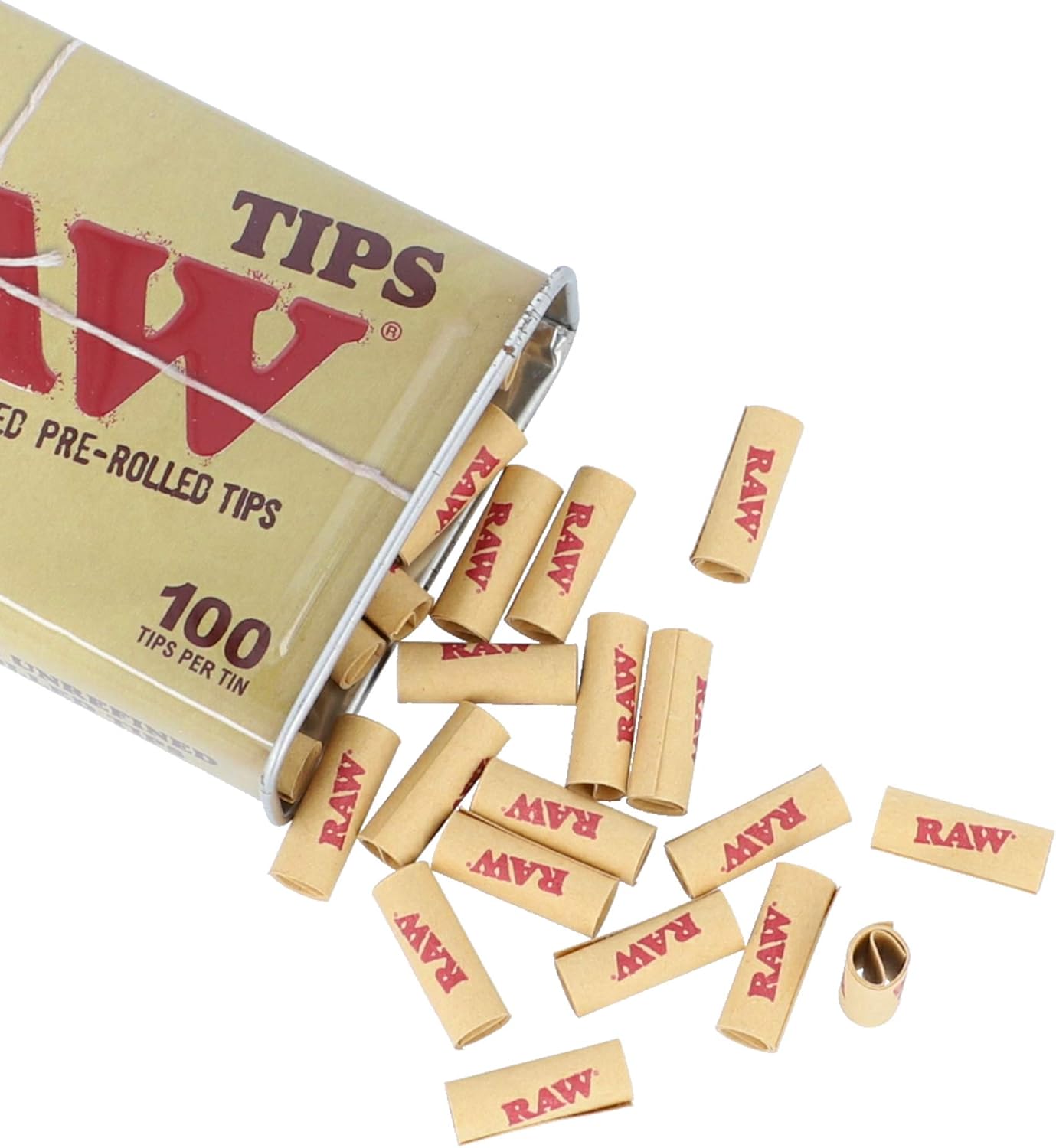 RAW Natural Unrefined 100 Tip Pre-Rolled Tin - (6)
