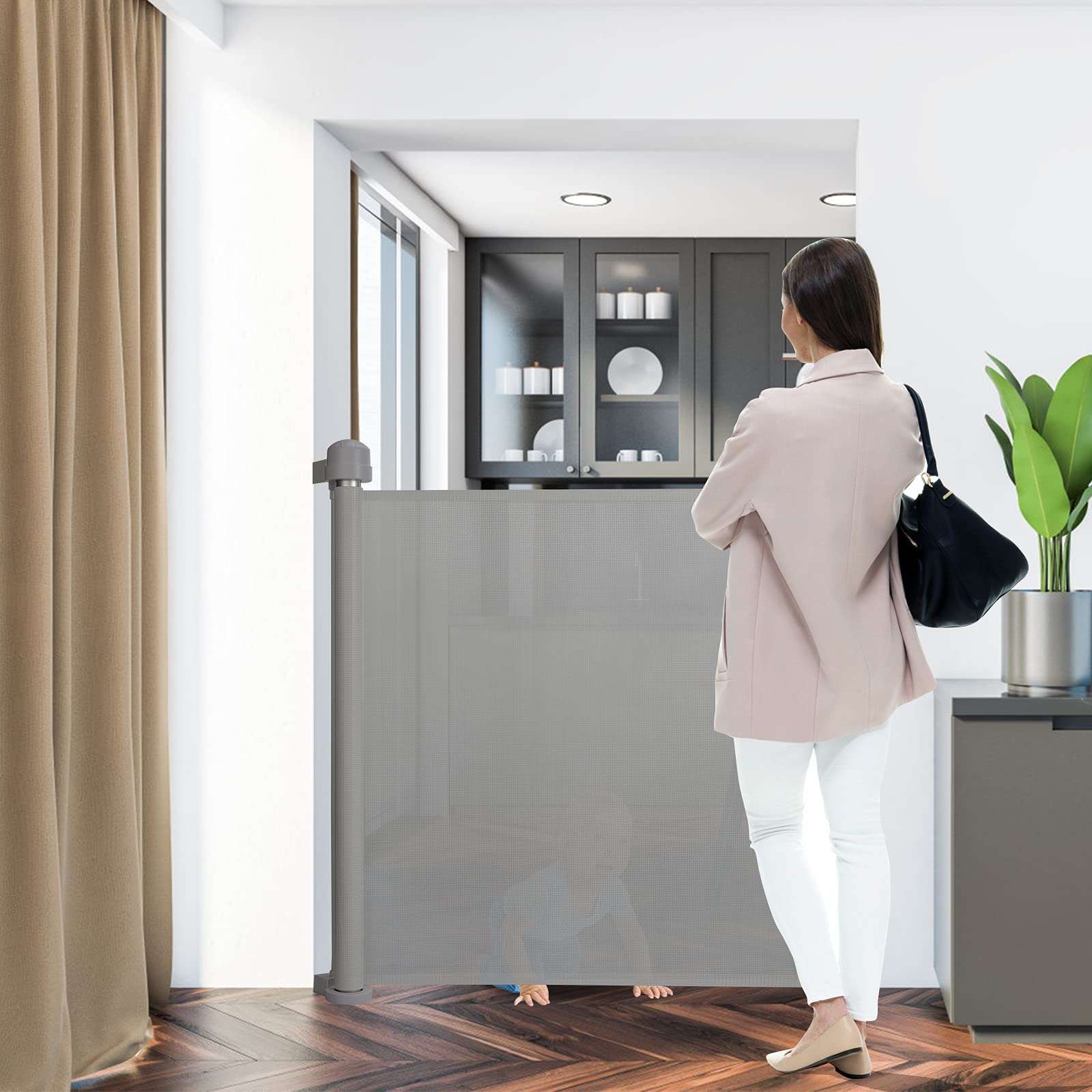 Froadp Griglia di protezione per scale, estensibile da 0 a 180 cm, adatta per bambini e animali domestici, porta retrattile, adatta per interni ed esterni (grigio, 0-180 cm)