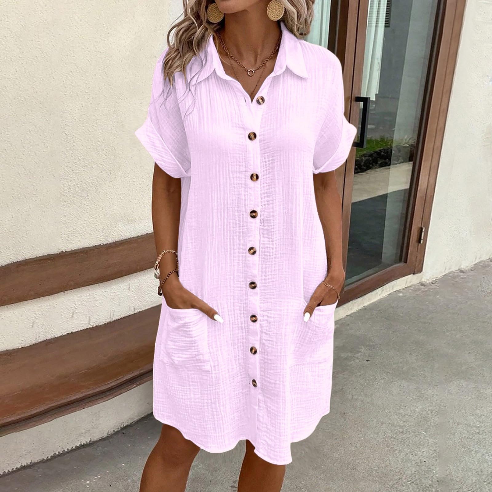 Abiti da donna Casual 2026 di media lunghezza Abito estivo lungo allentato 2026 Trendy Carino Primavera Solido Manica Corta Vacanza Elegante Madre della Sposa Beach Club Data Night Sexy Lavoro
