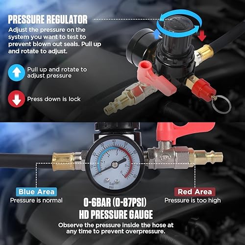 Miniatura 5 de Probador de fugas para sistema de enfriamientoprobador de fugas del sistema turbo, 9 piezas de probador de fugas Turbo Boost con 4 pares de