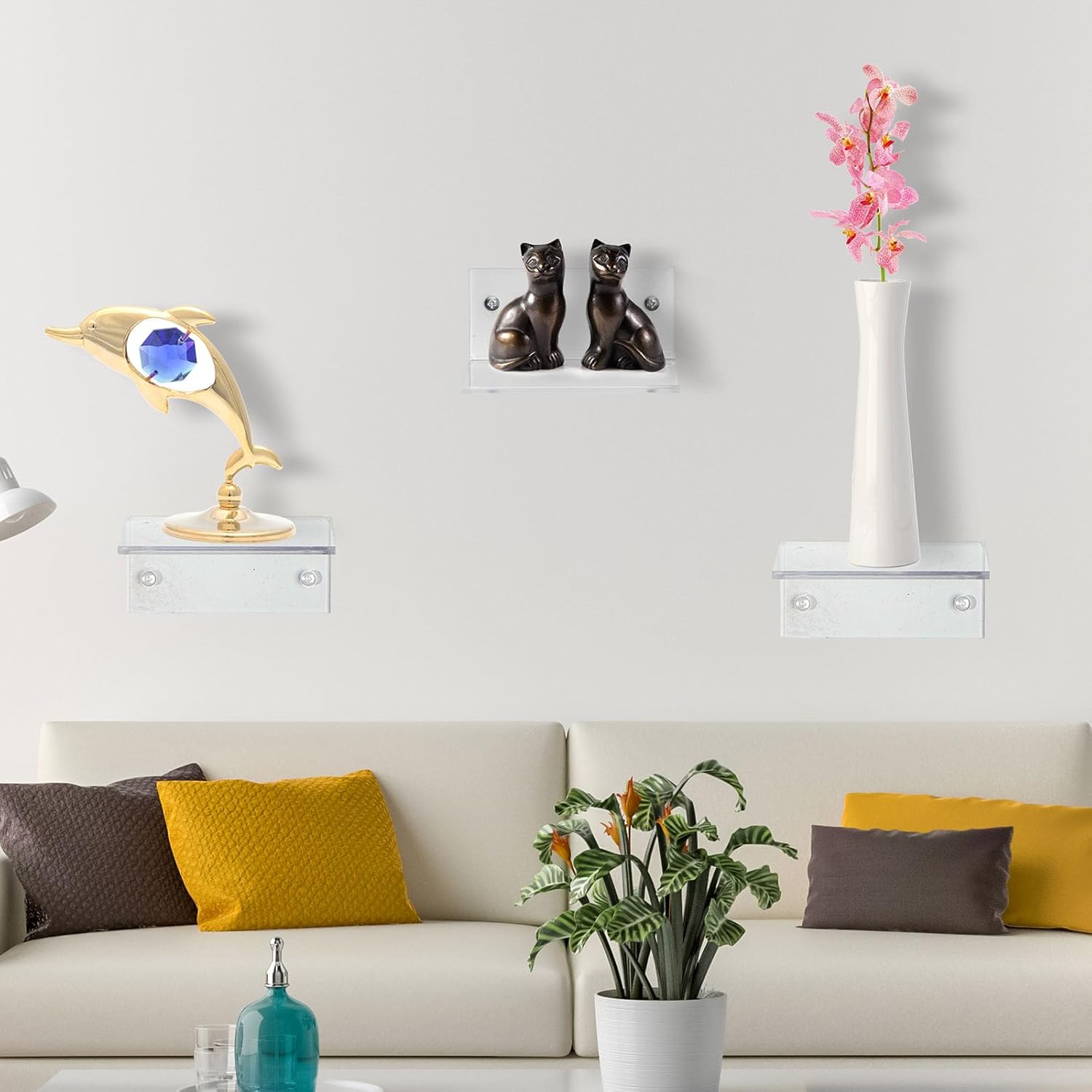 Juexica Small Acrylic Floating Shelves for Wall Adhesive Wall Mounted Shelves for Bathroom, Bedroom, Living Room, Office (Clear,30 Pcs)