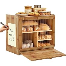 HOOMESUN Double Layer Bread Box for Kitchen Countertop, Large Bamboo Wooden Breadbox with Acrylic Window, Farmhouse Vintage Bread Storage Holder, 2 Tier Organizer for Pantry, Cabinet