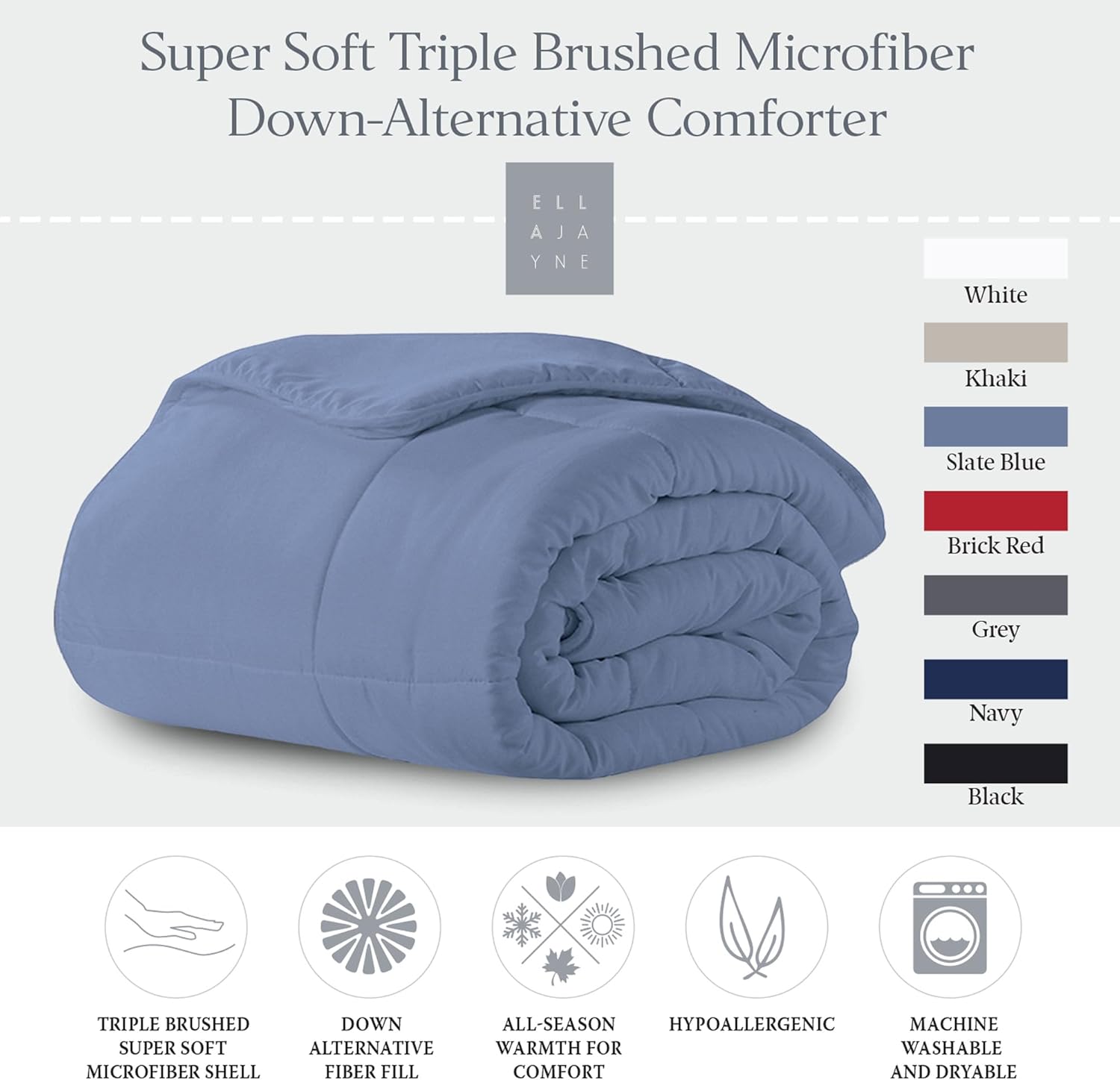 Ella Jayne Microfiber Down-Alternative Solid Color Comforter - Slate - Full/Queen (90"x90")