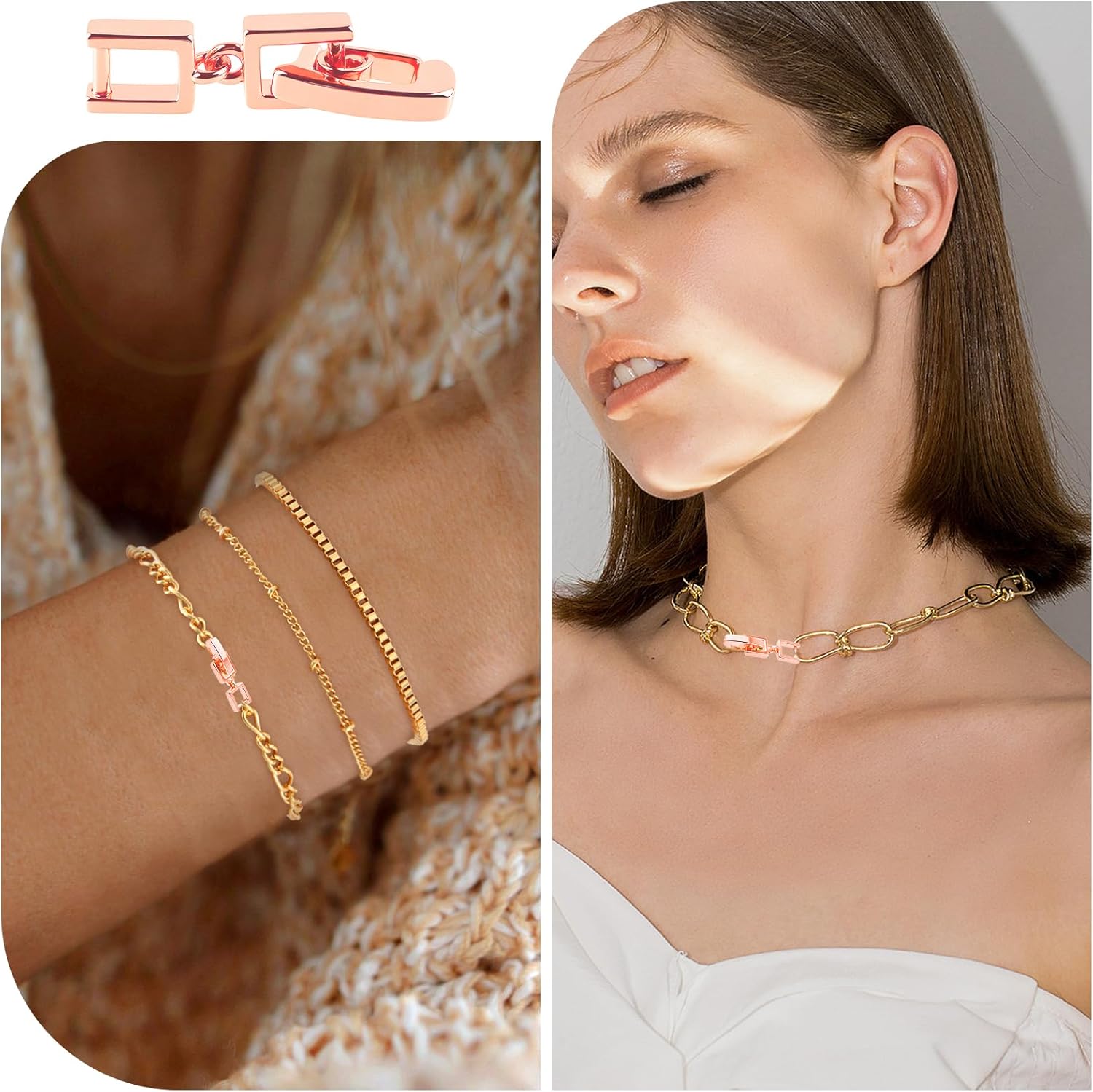 3 PCS Necklace & Bracelet Extenders with Foldover Clasps - Gold + Silver + Rose Gold Jewelry Extensions for Necklaces, Bracelets, Anklets & Watch Bands - Ideal for Jewelry Making, DIY Crafts & Repair - Image 5