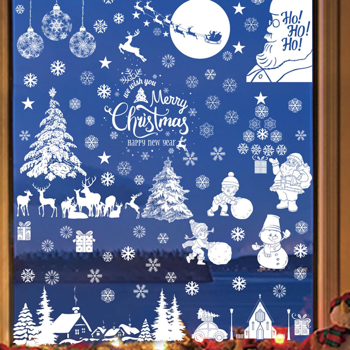 Alipis 45blätter Weihnachtsfenster-aufkleber Pvc Fensterdekorationen Mit Weihnachtsbaum Schneeflocken Weihnachtsmann Stylische Fensterbilder Für Festliche